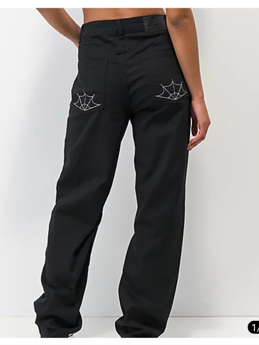 Lurking Class Black Wide Leg Pants with Spiderweb Back Pocket Embroidery